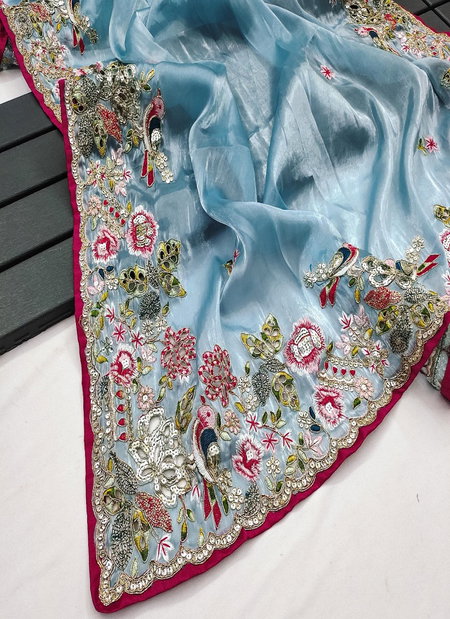 Chakli Soft Jimmy Chu Embroidery Work Saree Wholesale Market In Surat With Price